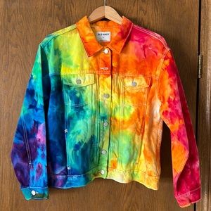 Rainbow dyed denim jacket wms size XL